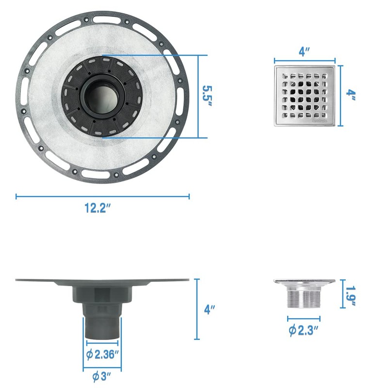 Neodrain 4 in Square Shower Drain Brushed 304 Stainless Steel
