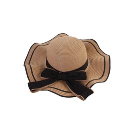 Women's Wide Brim Straw Hat, Summer Beach Sun Protection Hat with Bowknot (Khaki)