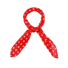 MissShorthair 50s Chiffon Scarf Sheer Square Neck Head Scarf for Women, A Red With Cream Dot, One Size