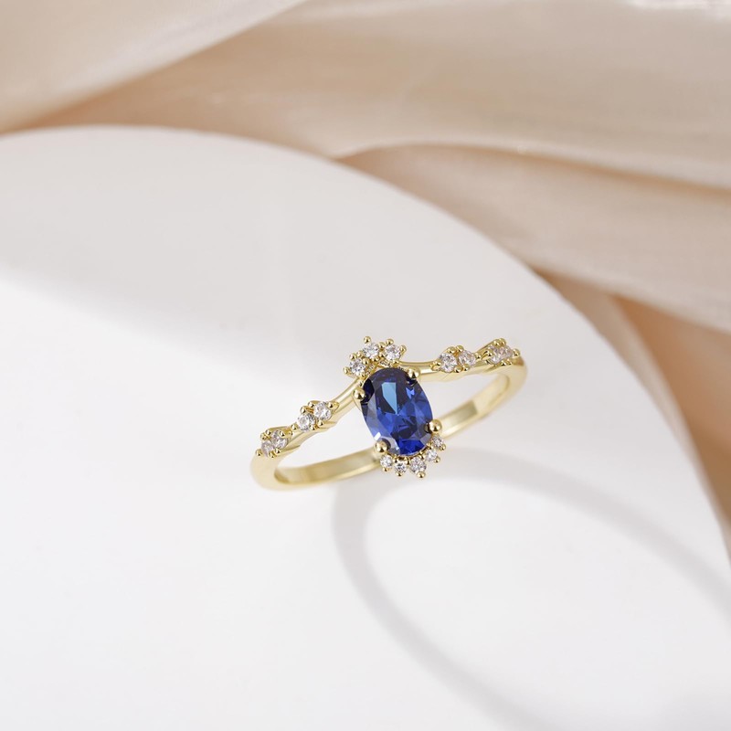 Gloffery 1CT Engagement Rings for Women Oval Cut Blue Created