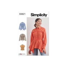 Simplicity Misses' Blouse with Collar, Sleeve and Hemline Variations Sewing Pattern Kit, Design Code S9821, Sizes 16-18-20-22-24, Multicolor
