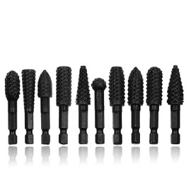 Wood Working Tools Cutting Carving Tools 10pcs Rotary Burr Wood Rasp Files Set for Woodworking with 1/4 Inch Hex Shank Wood Power Tools for Engraving Grinding Polishing