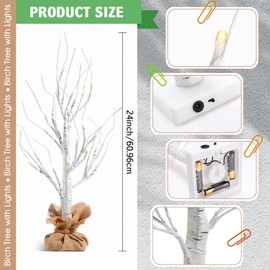 Leyndo 6 Pcs Lighted Birch Tree 24''H Christmas Tabletop Tree Decoration LED White Birch Tree with Burlap Artificial Trees for Home Living Room Mantel Wedding Bedroom Decor