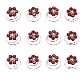 Newstarfactory Rhinestone Studded Collection Flower Spiral Hair Pin Pack of 12 with Exclusive Gift (Red)