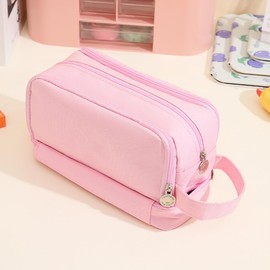 Large Capacity Pencil Case Adult, Office College School Portable Handle Cute Pencil Case with Zipper, Aesthetic Study Pencil Pouch Stationery Organizer for Back to School Teen Men Women (Pink)