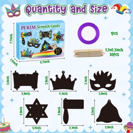 CY2SIDE Purim Day Scratch Cards - 60PCS Jewish Holiday Magic Color Rainbow Paper Bookmarks Craft Kits for Kids Sunday School Classroom Activities Art Project Decorations Religious Easter Party Favor