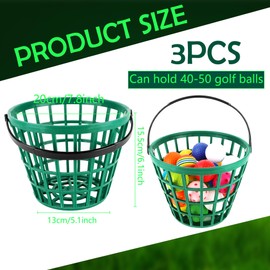 Spaluck 3 Pcs Golf Ball Basket Plastic Golfball Container Green Ball Bucket with Handle for Storage Accessories Stadium Hold 40-50 Balls