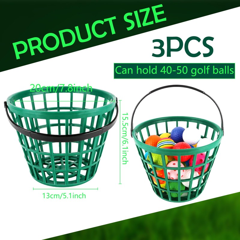 Spaluck 3 Pcs Golf Ball Basket Plastic Golfball Container Green