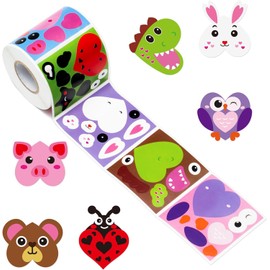 Haooryx 300Pcs Cute Heart-Shaped Animals Face Scene Sticker for Kids Make Your Own Cute Owl Pig Buuny Sticker Decals Mix and Match Cartoon Animals Sticker School Reward Birthday Spring Party Supply