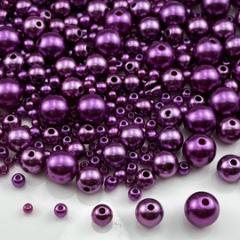 Xinhongo 175g Pearl Beads 3mm 4mm 6mm 8mm 10mm Pearl Craft Beads Sew on Pearls Round Loose Pearls for Sewing Crafts Decoration Bracelet Necklace Jewelry Making Vase Filler(Dark Purple)