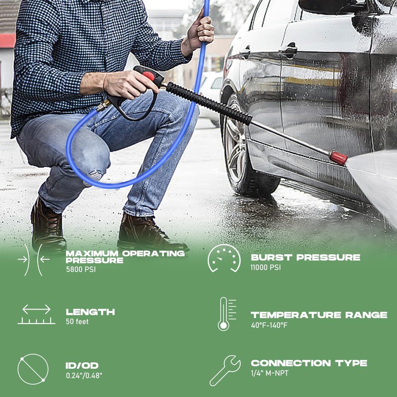 Sewer Jetter Kit for Pressure Washer 50FT, 5800 PSI Water