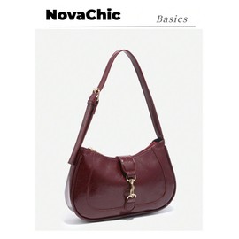 RoseSeek Women's Retro Vintage Zipper Shoulder Bag Adjustable Strap Elegant Underarm Purse Hobo Handbags Burgundy One Size