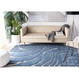 SAFAVIEH Florida Shag Collection Area Rug - 6'7" Square, Light Blue & Cream, Non-Shedding & Easy Care, 1.2-inch Thick Ideal for High Traffic Areas in Living Room, Bedroom (SG471-6011)