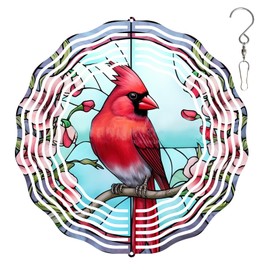 3D Cardinal Wind Spinner 3D Bird Spinners with Flower for Yard and Garden 3D Stainless Steel Cardinal Spinner with Unique Visual Effect Perfect Garden Decoration and Gift 10Inch