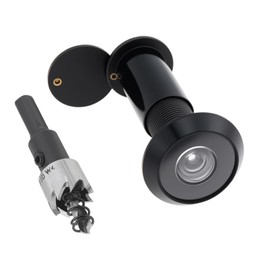 HOJLKLD Door Viewer Peephole,Solid Brass 200 Degree Peep Hole with 16 MM Drill Bit for 1-1/2" to 2-3/8" Doors,5/8 Inch Door Eye Viewer with Privacy Cover, 2×Peephole+2×Drill Bit (2, Black)