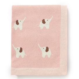 Hadetoto 100% Cotton Baby Blanket Knit Soft Cozy Swaddle Receiving Blankets Toddler Infant Blanket with Lovely Elephant for Newborn Boy Girls - Pink, 90 x 70cm