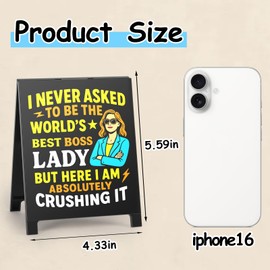 EXUBERIUM Funny Office Decor Desk Sign for Women Leader Boss Funny Team Gifts for Coworker Teammate Employee Humorous Cubicle Decor I Never Asked To Be The World's Best Boss Lady White Elephant Gift