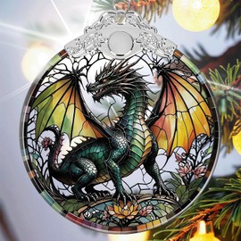 Dragon Stained Glass Ornament, Christmas Ornaments Dragon Gifts for Girls Boys Women Men, Hanging Ornament for Christmas Tree Decorations, Holiday Keepsake Present Exchange Ideas -01