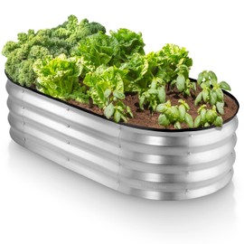 Galvanized Raised Garden Bed Outdoor // 4×2×1 ft Planter Boxes Raised Beds for Outdoor Plants, Vegetables, Gardening // Large Metal Raised Garden Bed Kit (Silver)