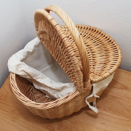 [メルカド かご収納雑貨の店]フタ付き ウィッカー ピクニック バスケット (レース)