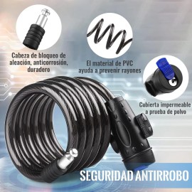 Candado Cable Cadena Seguridad Para Bici O Moto 1.1m Y Llave Negro-cand. Cable Acero Llave Bici