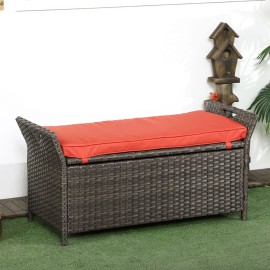 27-Gallon Outdoor PE Rattan Patio Storage Bench Red Wicker Furniture with Large Capacity Rectangle Box FootstoolColor: Red Color