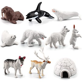 BLAPNK 11 piezas de cifras de animales polares, modelo realista de iggloo brillante, cifras de animales de plástico en miniatura del mar ártico, decoración de pasteles para cumpleaños