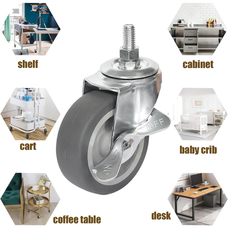 AAGUT 3 Inch Caster Wheels with Locking Brakes, Rubber Heavy