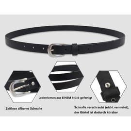 Frentree Leather Belt Made in Germany, Slim Belt Made of Genuine Leather, 2 cm Women's Genuine Leather Belt, Black, black