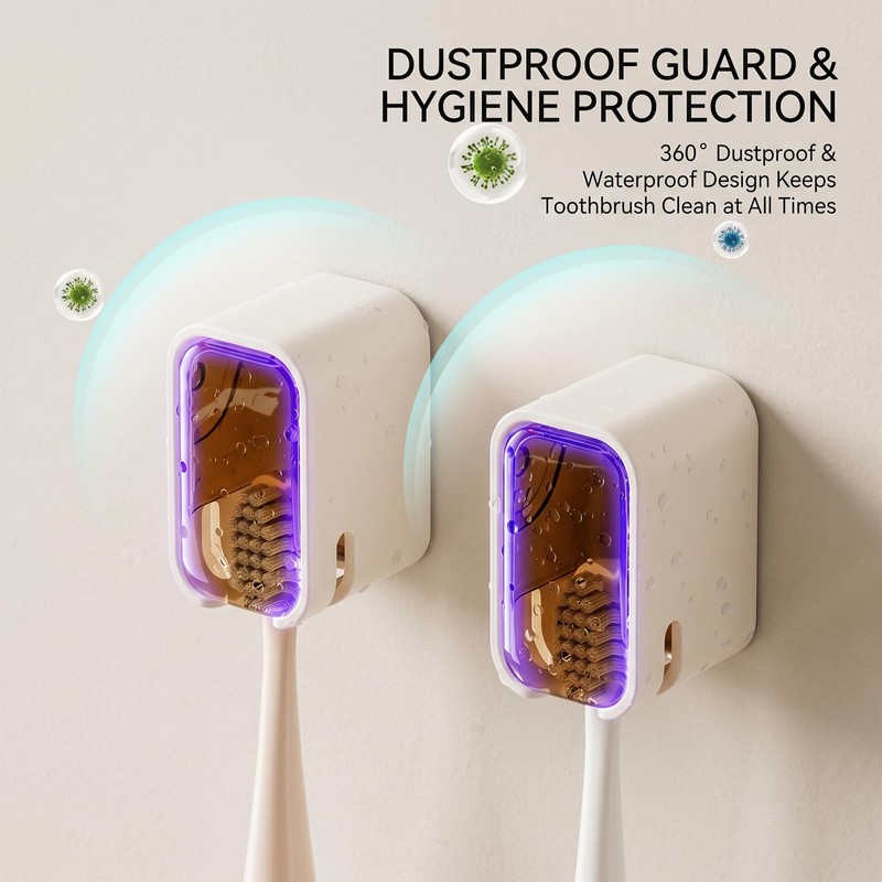 No-Drill Wall-Mounted Toothbrush Holder with Dust Cover, Detachable Self-Adhesive Electric