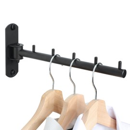 Mooche Swing Clothes Hanger, Wall Mounted Garment Bar-Hanger Holder Hooks, Heavy Duty Folding Drying Rack, Space Saving Clothing Hanging System, Closet Storage Organizer, Black