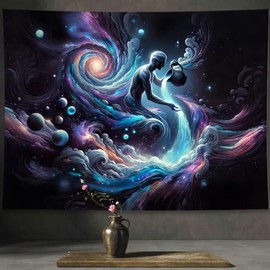 Aquarius Tapestry Wall Hanging Zodiac Sign Decoration Aesthetic for Bedroom Living Room Dormitory Suitable for Teen Boy and Girl Who Like Astrology 79x59 Inches