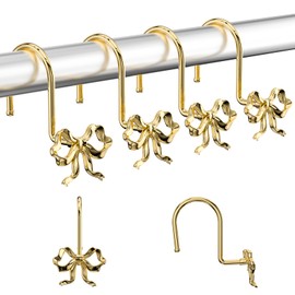 24PCS Bow Shower Curtain Hooks,Shower Curtain Rings,Brushed Gold Shower Curtain Hooks,Rustproof Bow Knot Design for Bathroom Bedroom Living Room Art Decor.(Gold)