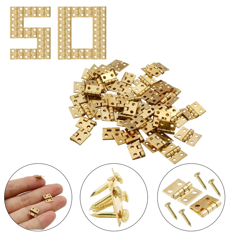 Bivethoi 50 Pcs Super Mini Metal Hinges Retro Brass Cabinet