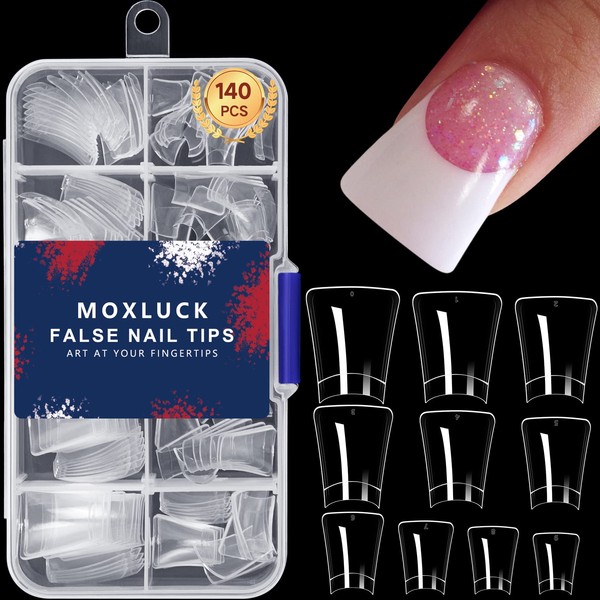Moxluck Duck Nail Tips,Clear Curved False Nail Tips 140Pcs Duck