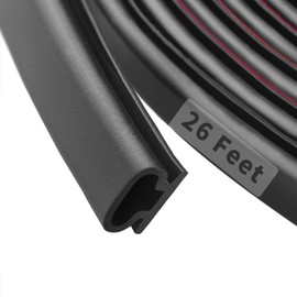 26 Feet D-Shape Rubber Weather Stripping Door Seal Strip, Fingwerk Self-Adhesive Backing Door Weatherstripping for Door Frame Insulation Large Gap, Easy Cut to Size(Black)