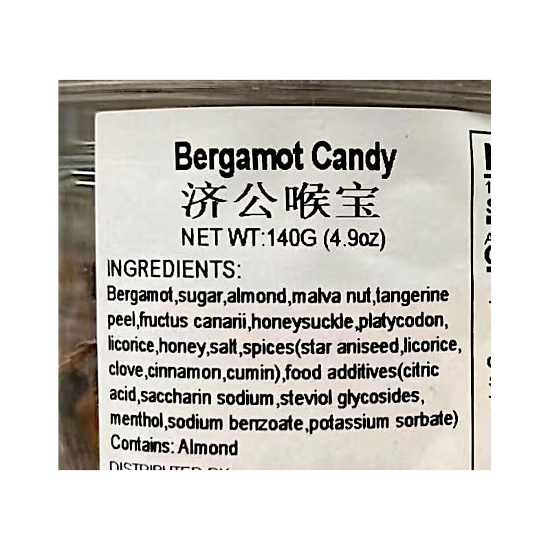 Bergamot Candy,Jigonghoubao Traditional Chinese Throat Herb Candy, 140g Jar