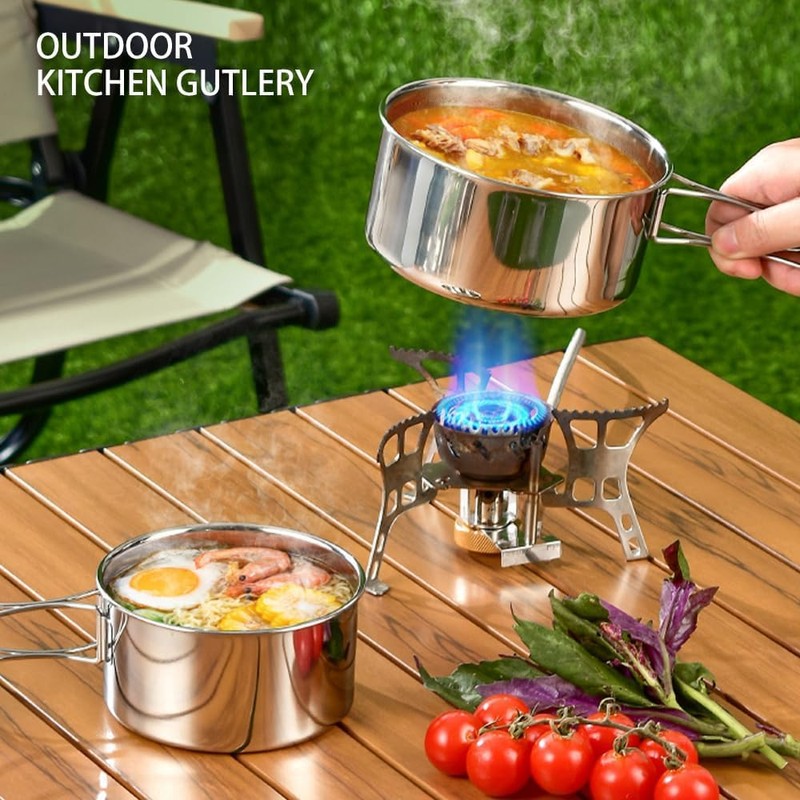ABDULWEN Outdoor Hiking Picnic Stainless Steel Camping Tableware Kit with