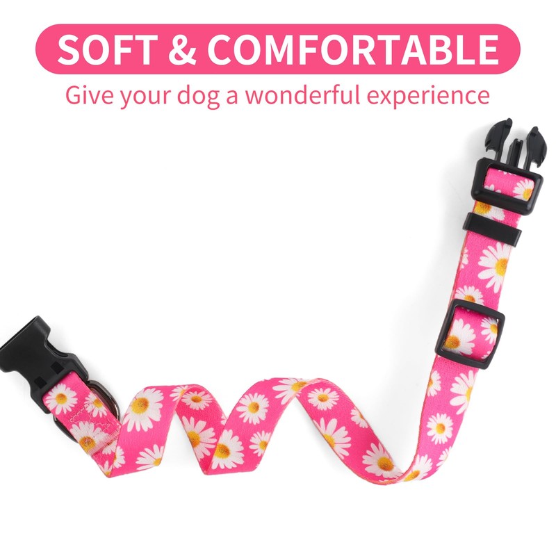 QQPETS Adjustable Soft Dog Collar: Print Flower Pink Multicolor Cute