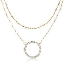 Dochais Gold Chain, Layering Chain for Women, 14 Carat Gold-Plated Layering Necklace, 5A Zircon Necklaces with Evil Eye Circle Cross, Gold Chain Gifts Necklace for Women and Girls, Brass