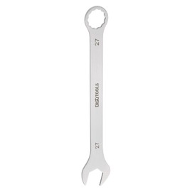 QUARKZMAN Thin Combination Wrench Metric 27mm Torx End Box 15 Degree Offset Open End Stainless Steel Silver Tone