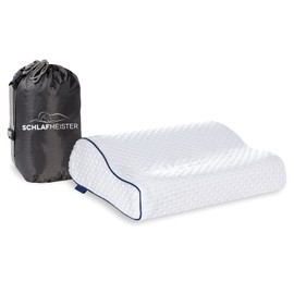 Schlafmeister Moth - Travel Pillow - Made in Europe - Thermoregulating Pillow - Premium Neck Pillow (32 x 30 x 10/8 cm) Hotel Pillow for on the Go