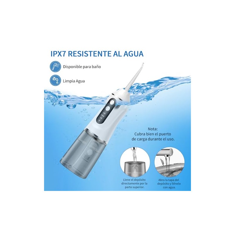 Irrigador Bucal, Irrigador Dental Portátil con 8 Boquillas y 380ML