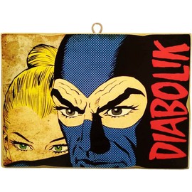 KUSTOM ART 3 Paintings Vintage Style Diabolik Comic Series Collectible Prints on Wood 25x18 (2) and 23x23 (1) cm