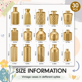 Yaomiao 30 Pcs Vases Bulk Colored Flower Glass Vases Bud Vintage Colored Glass Bottles Colorful Rustic Embossed for Home Wedding Table Decorations Gifts(Gold Series)