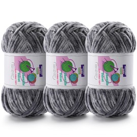 3 Skeins Velvet Chunky Yarn, Chenille Yarn for Crocheting and Hand Knitting, Blanket Yarn for Making Scarves and Knitting Projects - Amigurumi Crochet Yarn (3×3.5oz, 3×87.5yds) (Light Grey)