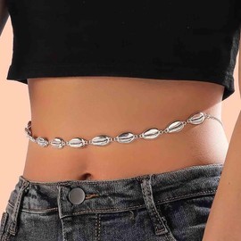 Iaceble Boho Cowrie Shell Waist Chain Shell Bead Belly Chain Silver Cowrie Body Chain Seashell Stomach Chain Summer Bikini Waist Body Chain Jewelry for Women