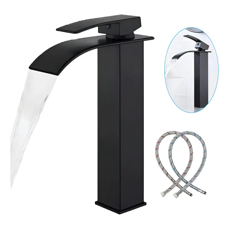 Grifería Banna Negra Monomando Lavabo De Mesada Con Mangueras Incluidas