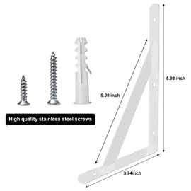 Heavy Duty Shelf Brackets Wall Mount Steel Bracket Wall Brackets for Shelves (White, 6 x 4 Inch-2 Pairs)