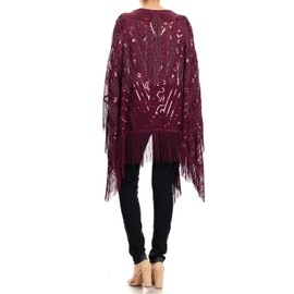 Anna-Kaci Womens Oversized Gatsby Hand Beaded Fringed Sequin Evening Shawl Wrap, Burgundy, Onesize